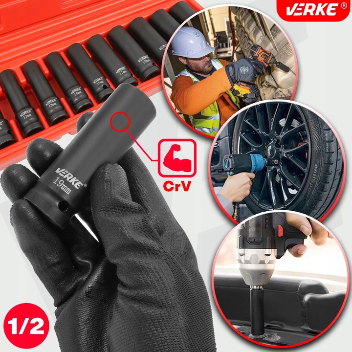 NASADKI UDAROWE 1/2 DŁUGIE ZESTAW NASADEK UDAROWYCH KLUCZY NASADOWYCH 10-24