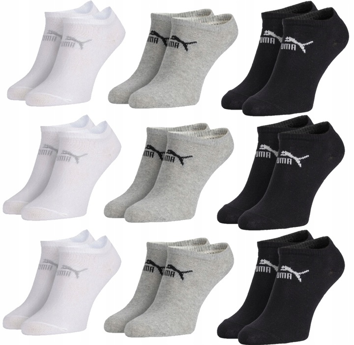 9 PAR PUMA SKARPETY STOPKI MULTI BIAŁY CZARNY SZARY 39-42