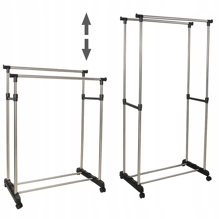 WIESZAK PODWÓJNY STOJĄCY NA KÓŁKACH UBRANIA STOJAK DO PRZEDPOKOJU