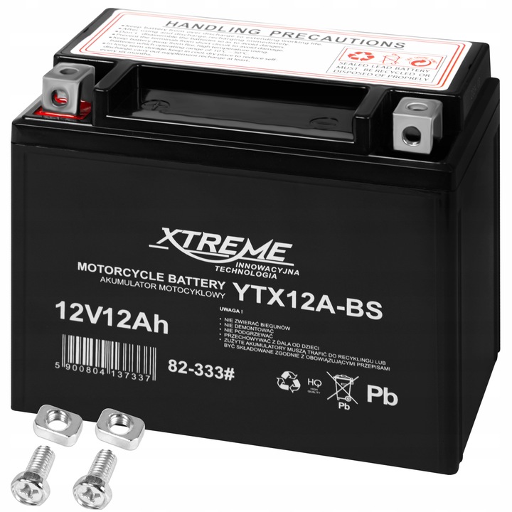 AKUMULATOR MOTOCYKLOWY XTREME 12V 12Ah (WYMIAR 14Ah) BEZOBSŁUGOWY SKUTER