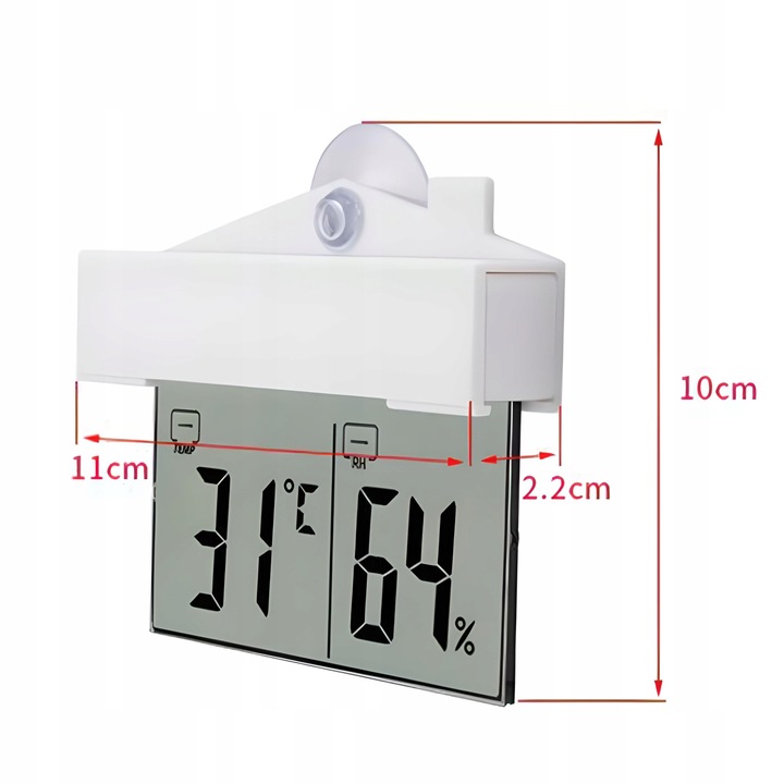 TERMOMETR ZEWNĘTRZNY WEWNĘTRZNY OKIENNY NA OKNO HIGROMETR CYFROWY °C/°F