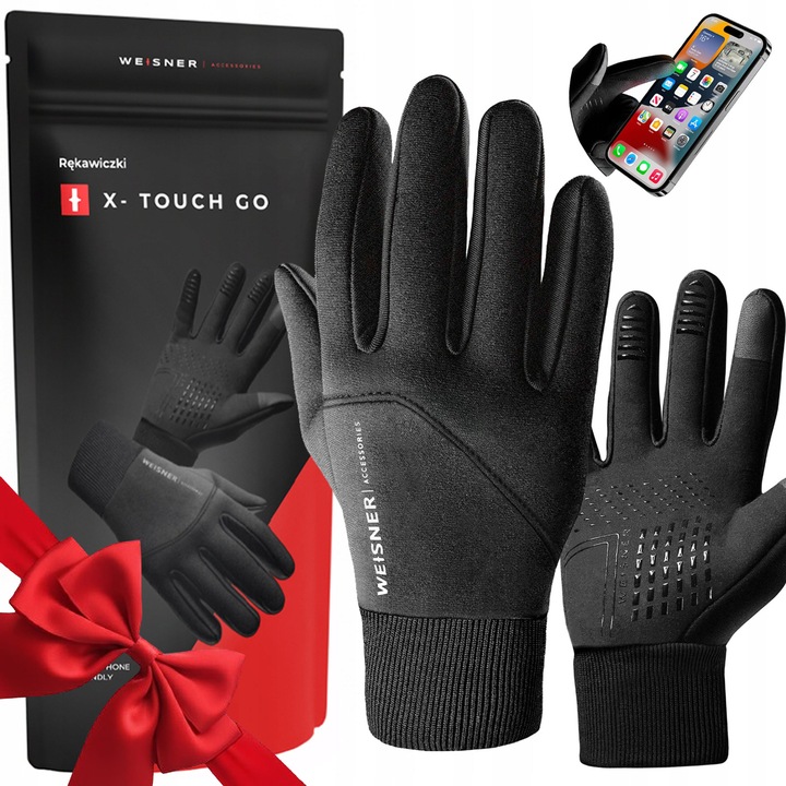 WEISNER GO | RĘKAWICZKI CZARNE MĘSKIE ZIMOWE SAMOCHODOWE ROWEROWE
