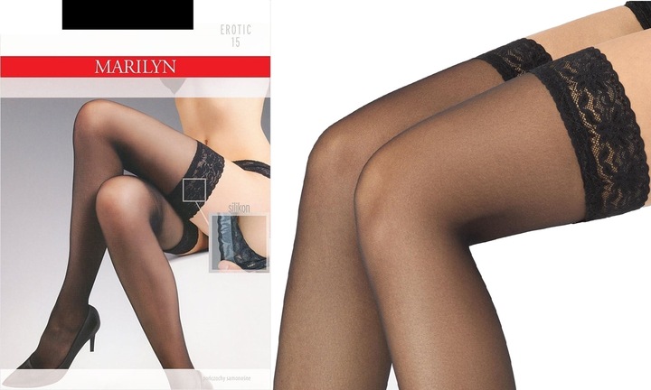 MARILYN Pończochy damskie samonośne klasyczne EROTIC 15 den czarne NERO 5XL