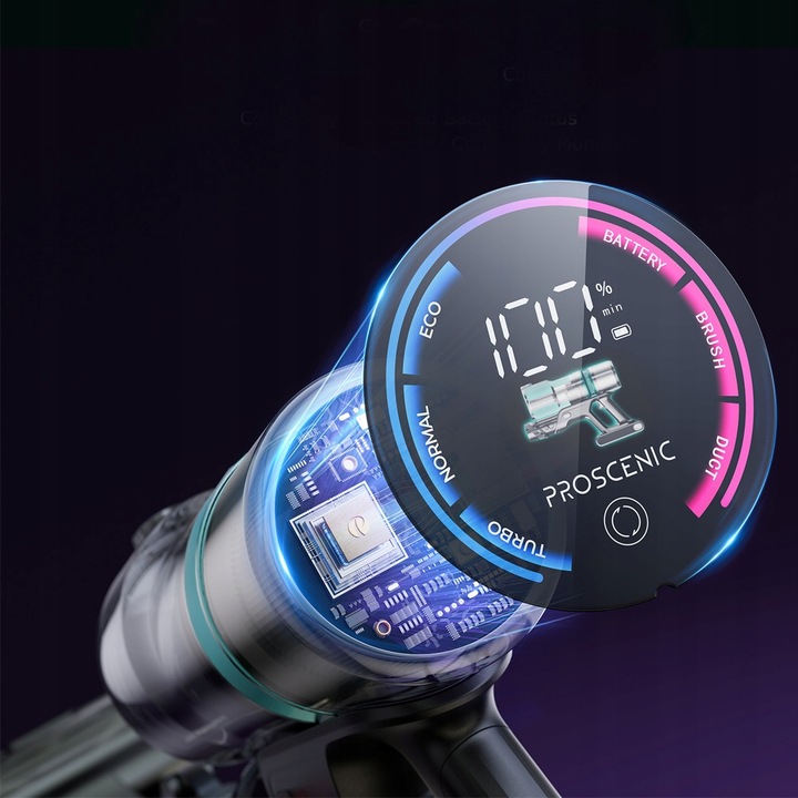 Odkurzacz bezprzewodowy PROSCENIC P16 45000Pa 550W światło LED zginana rura