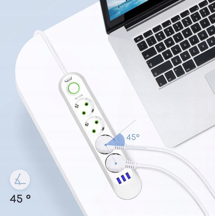 LISTWA ZASILAJĄCA ANTYPRZEPIĘCIOWA 4 GNIAZDA + 3XUSB PRZEDŁUŻACZ 3M