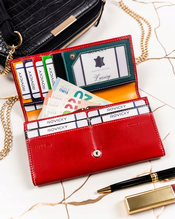 Damski portfel skórzany portmonetka RFID STOP duży pojemny Cavaldi