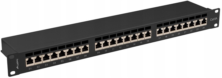PATCHPANEL 24 PORT 1U 19" KAT.6A FTP EKRANOWANY CZARNY LANBERG