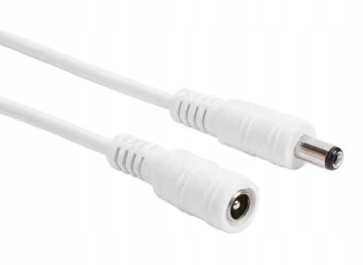 BIAŁY PRZEDŁUŻACZ 5m ZASILANIA KABEL ZASILAJĄCY DO KAMER DC 5,5mm