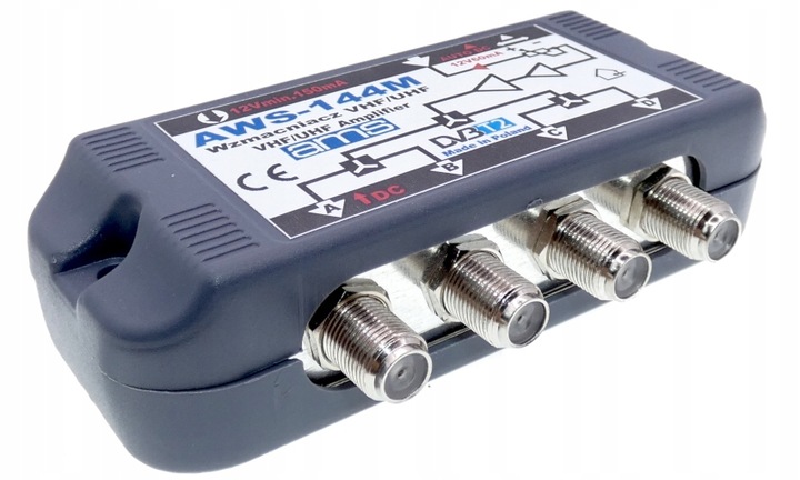 Wzmacniacz antenowy DVB-T2 budynkowy do 4 TV AWS-144M + zasilacz AMS