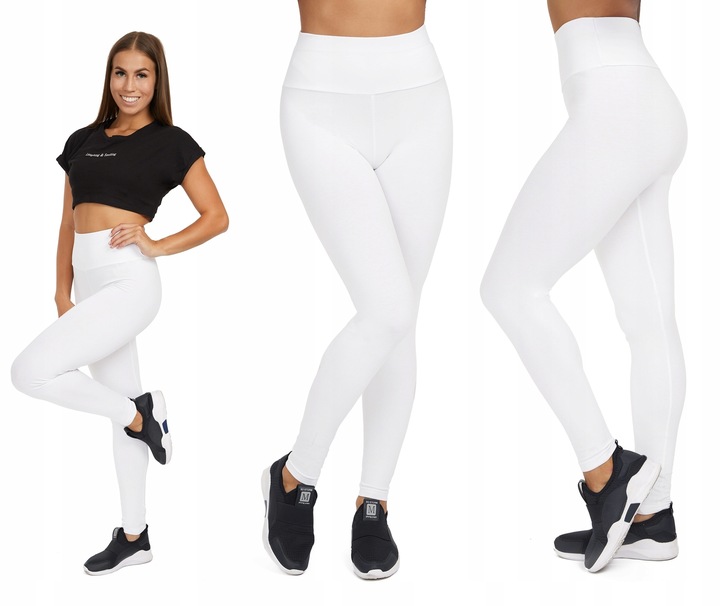 Legginsy z wysokim stanem wyszczuplające panel w pasie bawełniane M