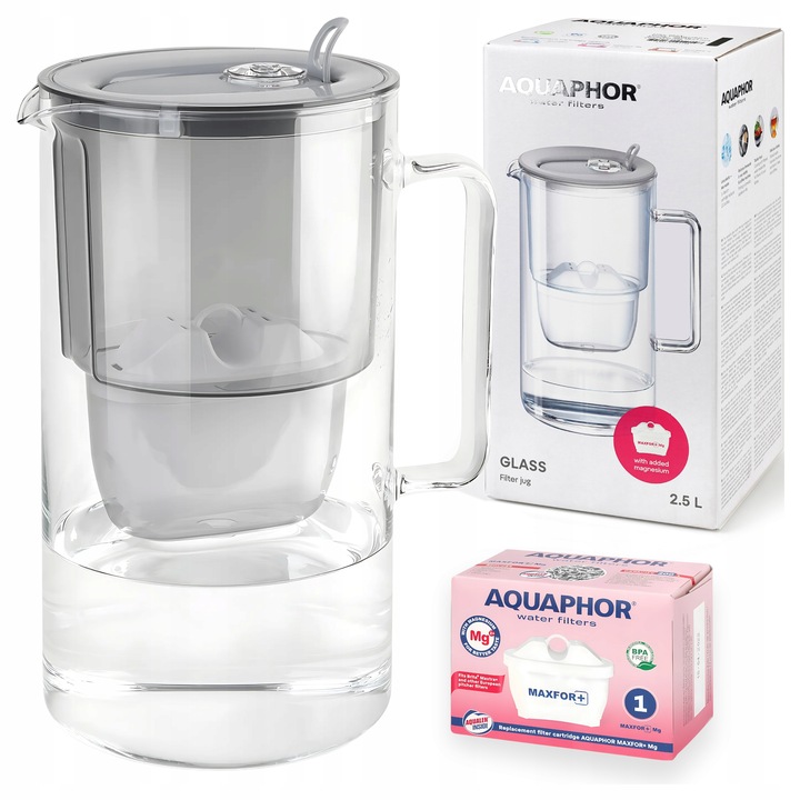 Dzbanek filtrujący szklany Aquaphor Glass Szary + Filtr Maxfor Mg