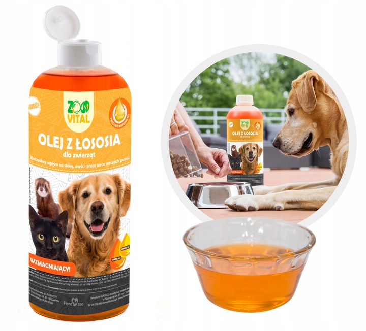 OLEJ Z ŁOSOSIA RYB SALMON OIL DLA PSA KOTA WITAMINY OMEGA3 500ML