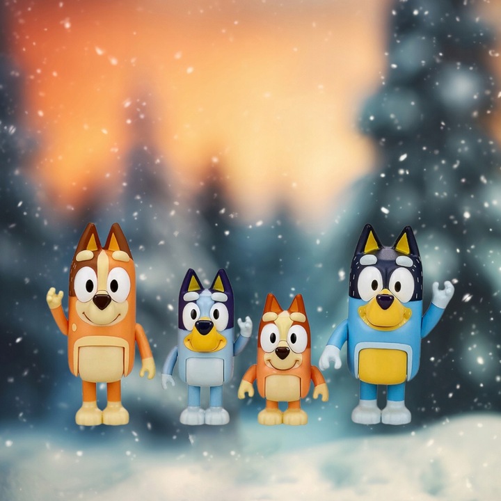 Zestaw Figurek z Bajki BLUEY & FAMILY RODZINA BINGO RADOSNA ZABAWA 4 SZT