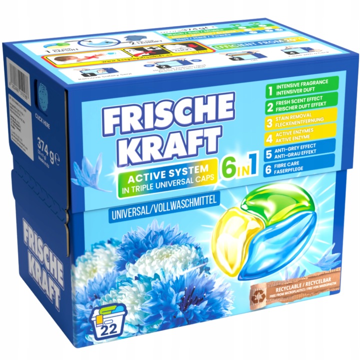 Frische Kraft 6w1 Niemieckie Kapsułki do Prania Uniwersalne 22szt