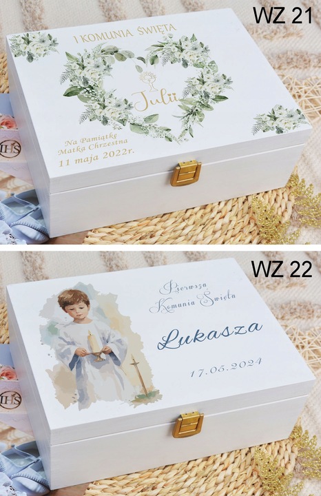 PUDEŁKO białe KOMUNIA prezent NADRUK pamiątka IMIĘ