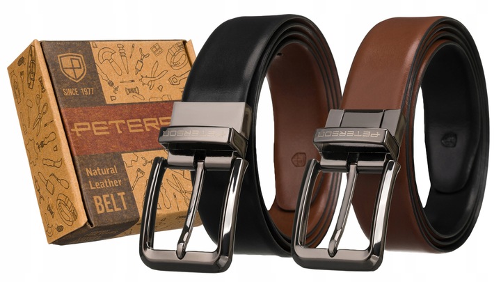 Peterson pasek męski skórzany do spodni dwustronny do garnituru