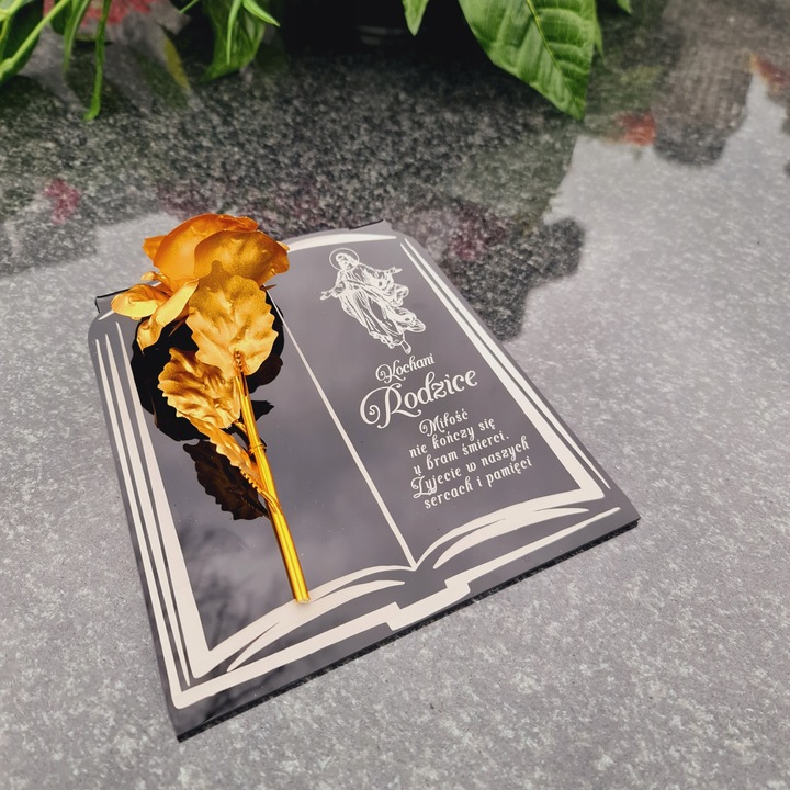 DEKORACJA na grób GRAWEROWANY ZNICZ podstawka na cmentarz RÓŻA DLA