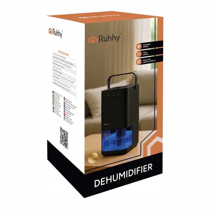 Osuszacz Powietrza Pochłaniacz Wilgoci Cichy Podświetlenie LED + Timer