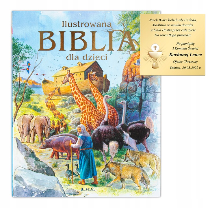 BIBLIA NA KOMUNIĘ DLA DZIECI PREZENT NA CHRZEST PAMIĄTKA Z GRAWEREM