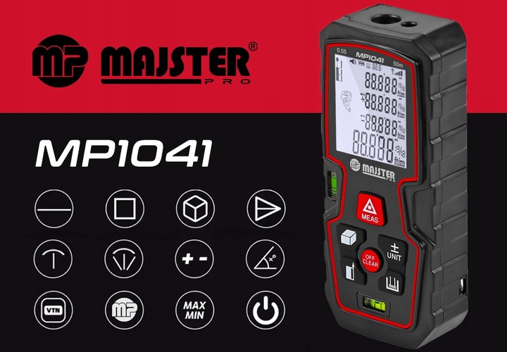 DALMIERZ LASEROWY MIERNIK ODLEGŁOŚCI CYFROWY 50M poziomica KĄTOMIERZ