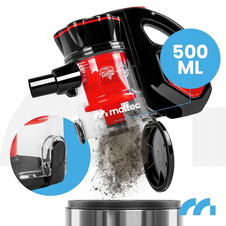 MOCNY LEKKI MAŁY ODKURZACZ RĘCZNY PIONOWY CYKLONOWY BEZWORKOWY NA