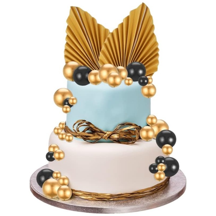 Ozdoby na tort dekoracje komunijne topper na tort złote czarne kule na piku