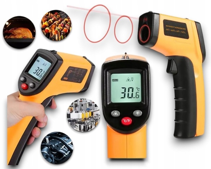 PIROMETR LASEROWY TERMOMETR BEZDOTYKOWY LCD -50 +380°C MIERNIK PODCZERWIEŃ