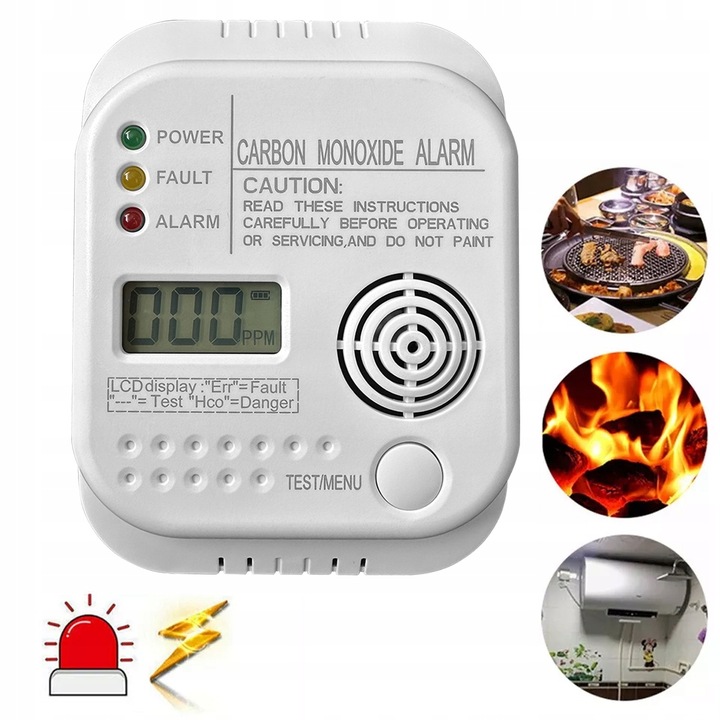 Bezprzewodowy czujnik gazu tlenku węgla czadu i dymu na baterię alarm