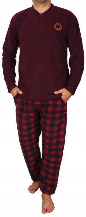 Piżama męska L POLAR krata GRUBA ciepła KIESZENIE