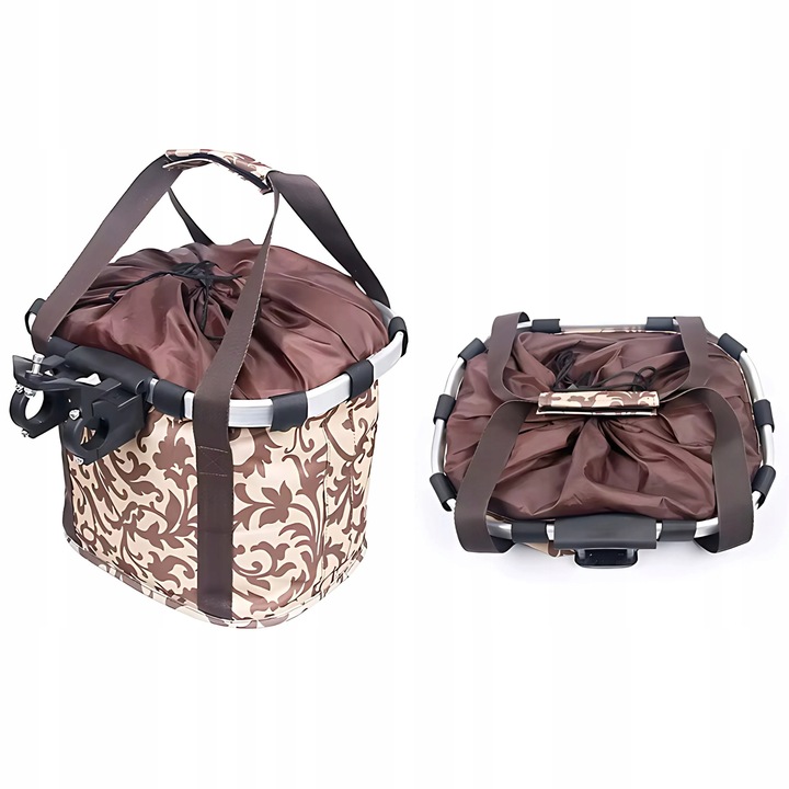 KOSZ ROWEROWY PRZEDNI KOSZYK NA KIEROWNICĘ UCHWYT TORBA SAKWA BRĄZOWY