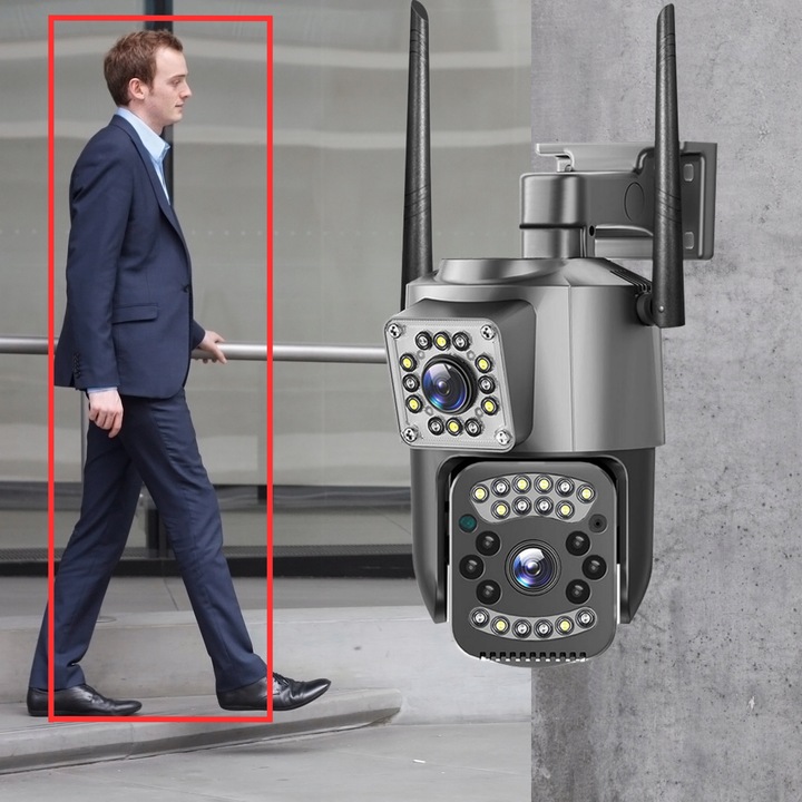 PODWÓJNA ZEWNĘTRZNA KAMERA WIFI SMART IP QUADHD 4MPX APLIKACJA DETEKCJA IR