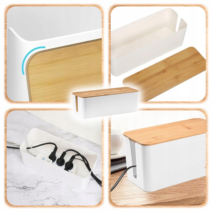 ORGANIZER NA KABLE POJEMNIK PUDEŁKO LISTWE KABLI PRZEWODY DREWNIANA