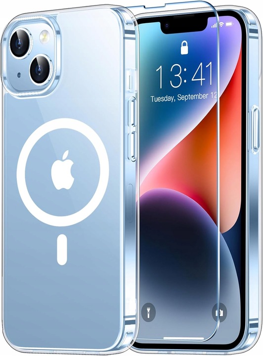 Etui Do iPhone 14 +Szkło 9H WZMACNIANE 360° do MAGSAFE CLEAR CASE
