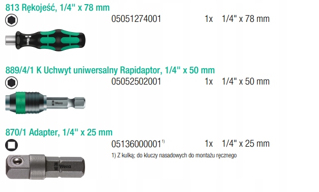 WERA ZESTAW GRZECHOTKI, BITÓW, NASADEK I RĘKOJEŚCI