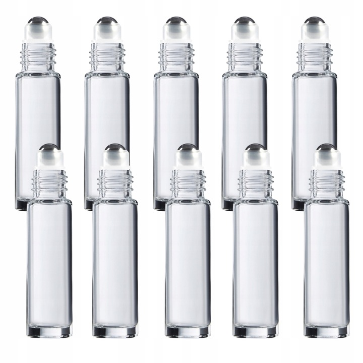 Butelka szklana 10 ml bezbarwna z roll-on z nakrętką czarną x10