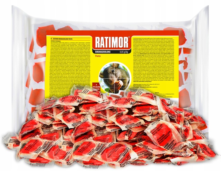 RATIMOR NA MYSZY PASTA CZERWONA NA SZCZURY 1,5KG BROMADIOLONE