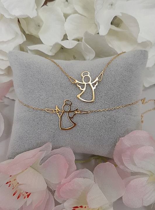 Złoty komplet ANIOŁEK ANIOŁ SREBRO KOMUNIA GRAWER