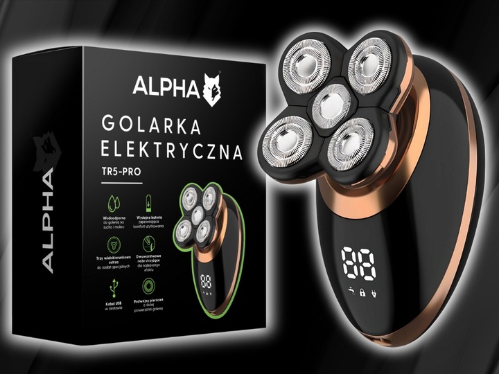 Golarka Męska 5W1 Maszynka do Golenia Brody, Włosów i Głowy - Trymer Alpha