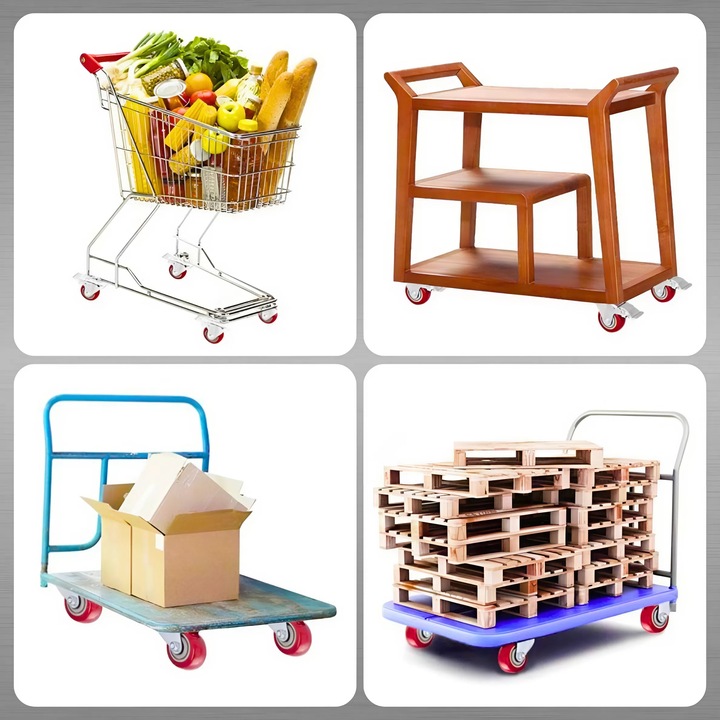 KÓŁKA OBROTOWE 75mm 200kg Z HAMULCEM GUMOWE ZESTAW JEZDNY WÓZKA 4 SZT