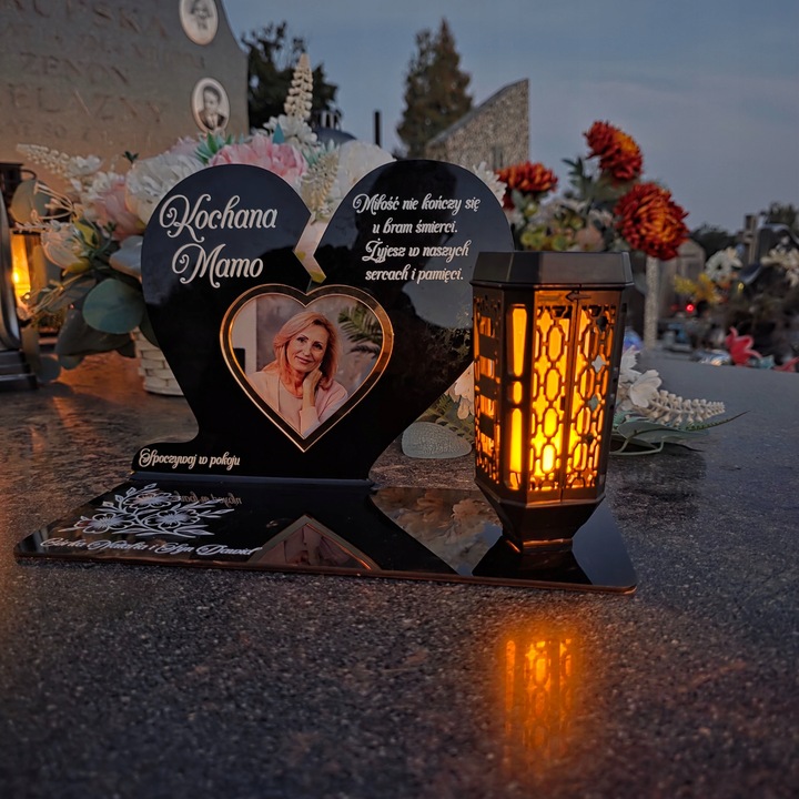 WIECZNY ZNICZ SOLARNY LED Ze Zdjęciem Cmentarz dla Mamy Taty Babci