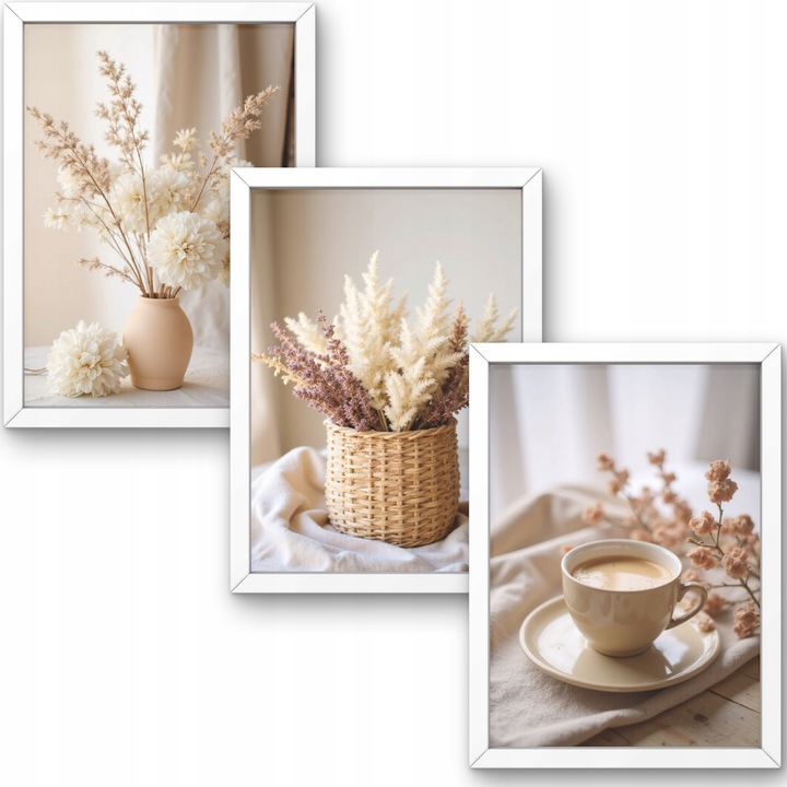 OBRAZY BOHO ZESTAW 3 PLAKATÓW W RAMIE DEKORACJE DO SALONU SYPIALNI