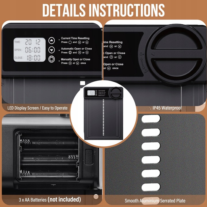 Automatyczne Drzwi Do Kurnika Z Timerem Blokada Przytrzaśnięcia Wodoodporne