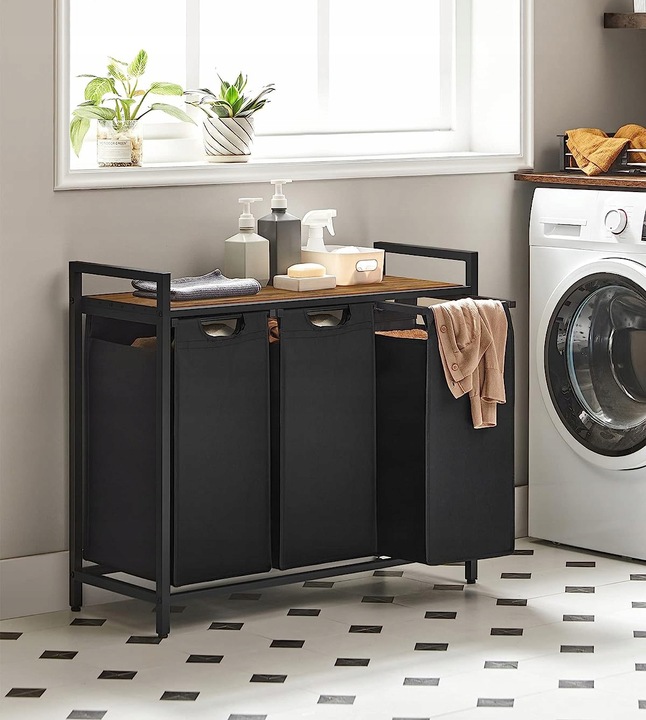 Kosz wolnostojący 3 PRZEGRÓDKI na pranie 3x38L 92,5x33x71 VINTAGE z