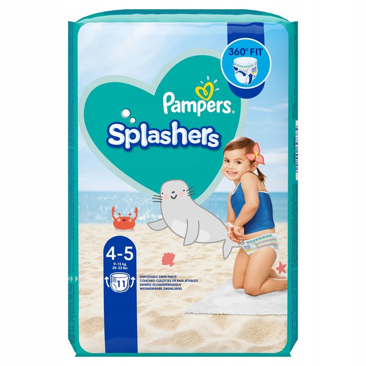PAMPERS SPLASHERS PIELUCHY DO PŁYWANIA KĄPIELI NA BASEN R.4-5 9-15KG 11 SZT
