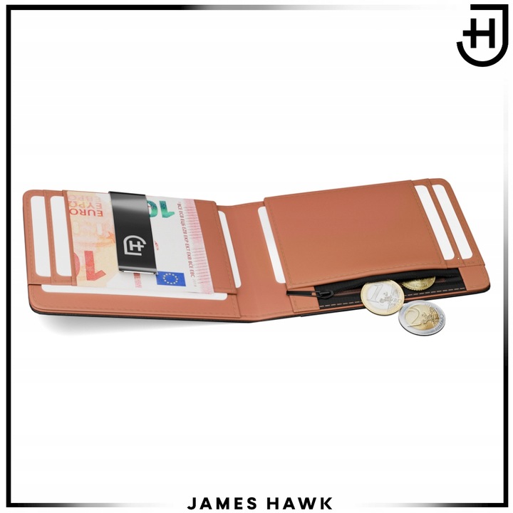 James Hawk Smart Wallet skórzany portfel męski Slim 1,5 cm Czarny Brąz