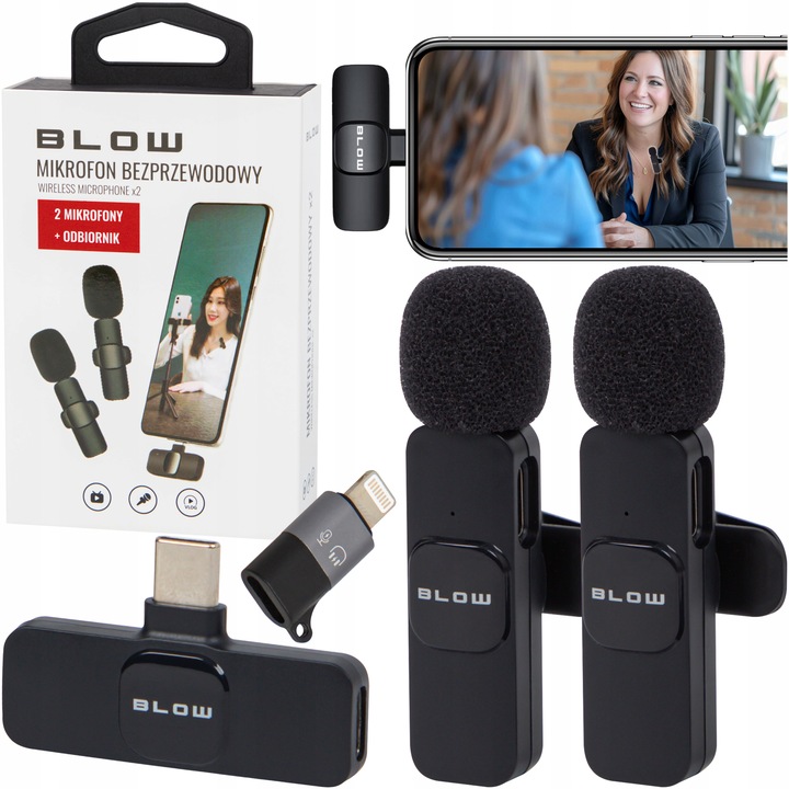 2x MIKROFON ODBIORNIK BEZPRZEWODOWY KRAWATOWY ADAPTER USB-C DO LIGHTNING
