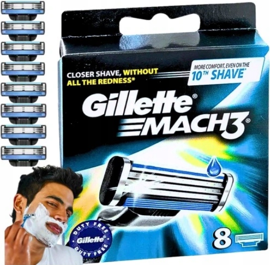 8x ORYGINAŁ WKŁADY OSTRZA DO MASZYNKI GILLETTE MACH3 MACH 3 NOŻYKI GOLENIA