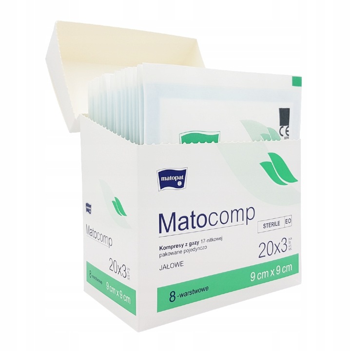 KOMPRESY GAZOWE 9x9cm STERYLNE PAKOWANE POJEDYNCZO JAŁOWE Matocomp 60 szt.