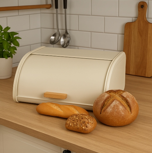 CHLEBAK POJEMNIK NA CHLEB BUŁKI PIECZYWO ŻYWNOŚĆ BIAŁY METALOWY POJEMNY