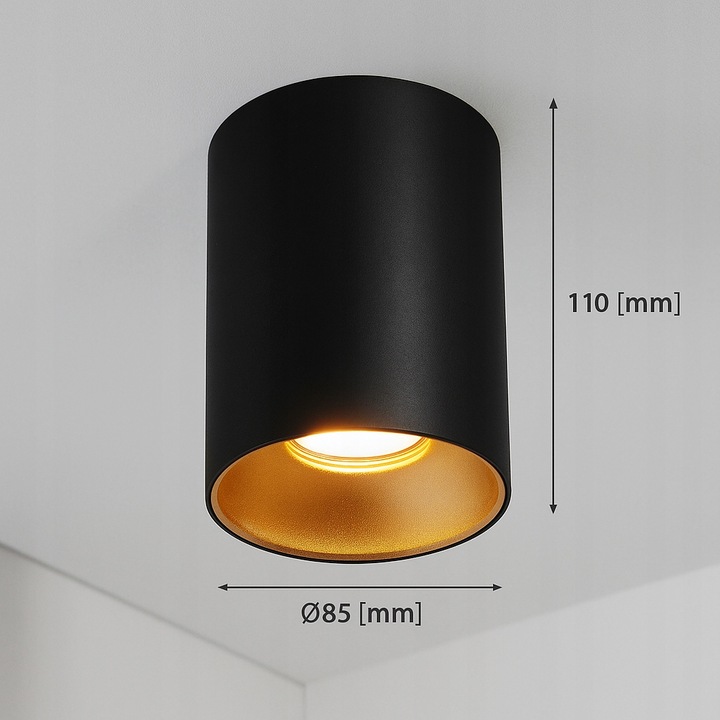 Oprawa Halogenowa sufitowa Natynkowa Tuba LED GU10 spot CZARNY ZŁOTY